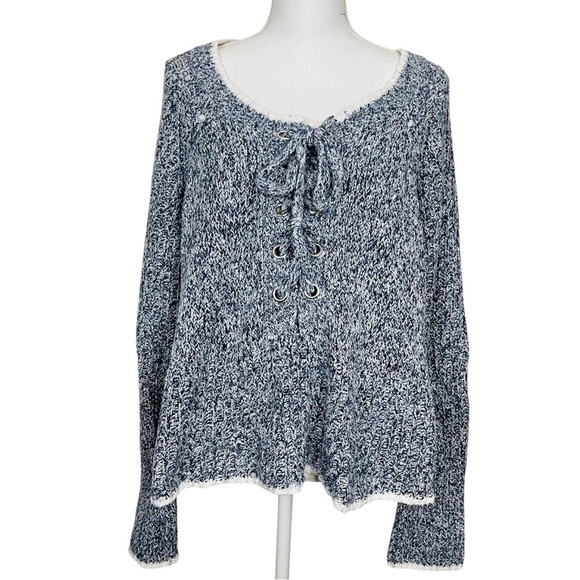 WILDFOX Oxford Queen Melange Long Sleeve Lace Up Neck Sweater Womens Small - Picture 5 of 13